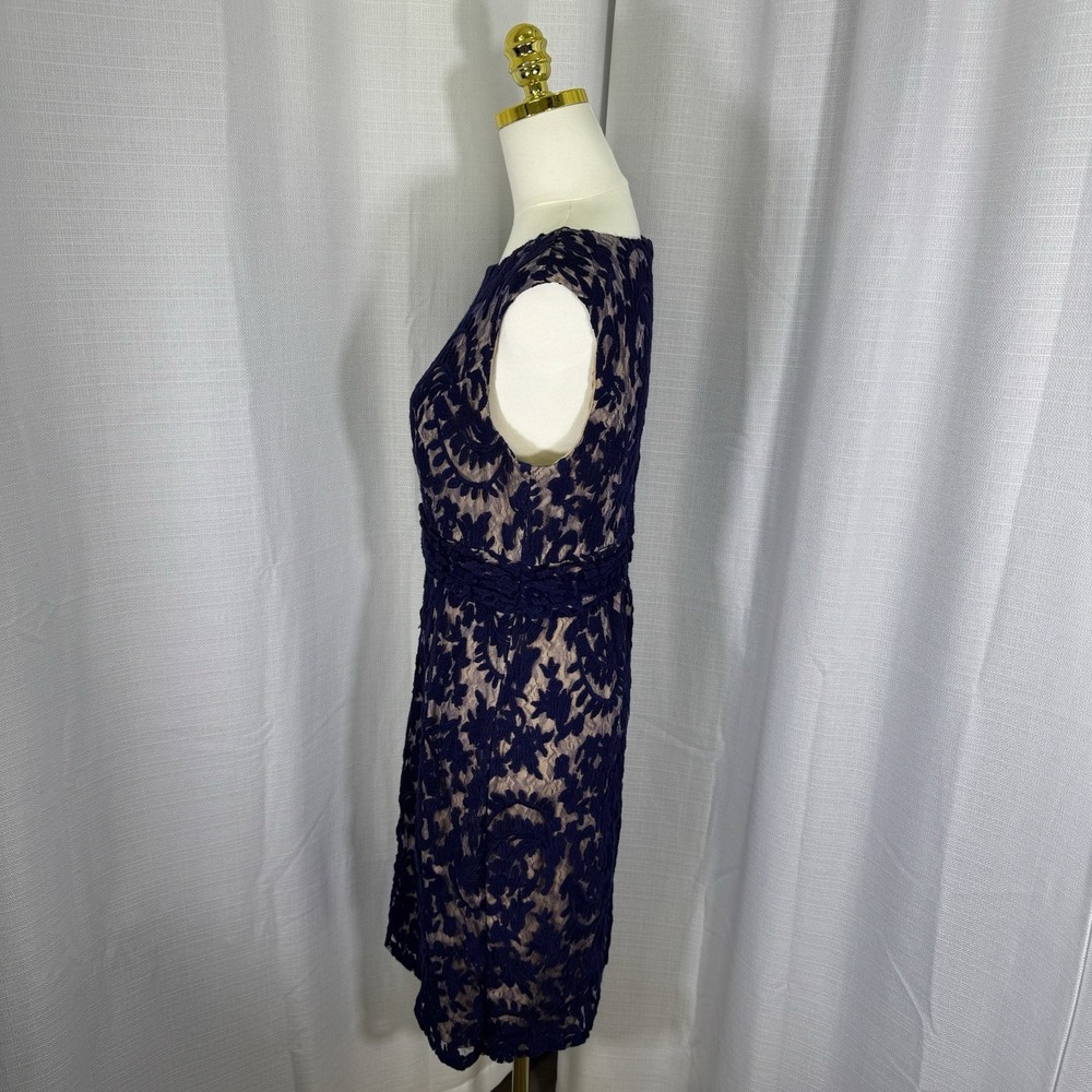 Adrianna Papell Dress Womens 12 Navy Blue Lace Overlay Wedding Cocktail Party - Picture 4 of 16